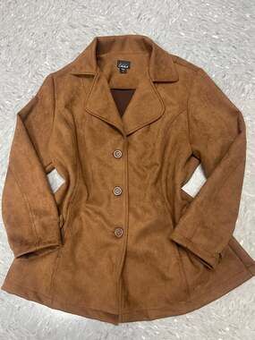 Simply Emma Brown Faux Suede Button-Up Jacket Coat Size 2X